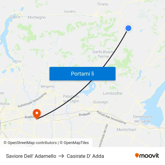 Saviore Dell' Adamello to Casirate D' Adda map