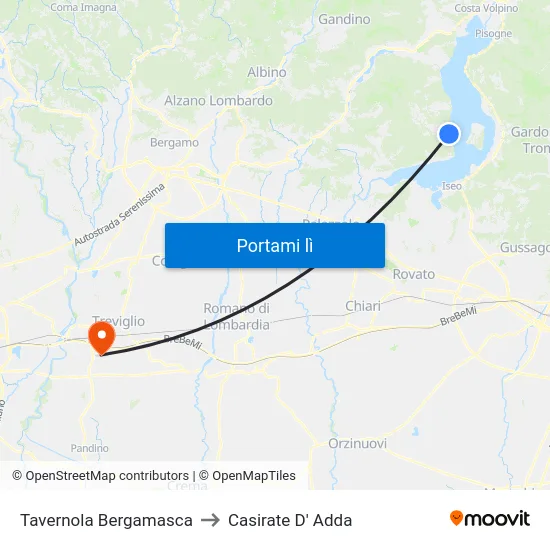 Tavernola Bergamasca to Casirate D' Adda map