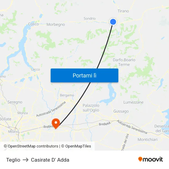 Teglio to Casirate D' Adda map