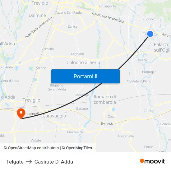 Telgate to Casirate D' Adda map