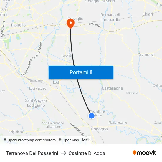 Terranova Dei Passerini to Casirate D' Adda map
