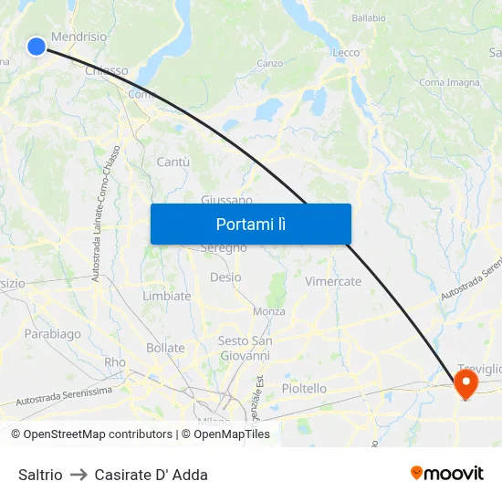 Saltrio to Casirate D' Adda map