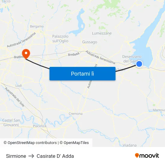 Sirmione to Casirate D' Adda map