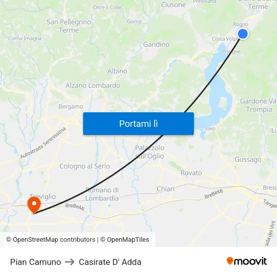 Pian Camuno to Casirate D' Adda map