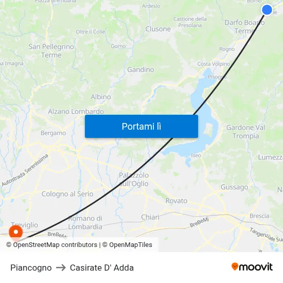 Piancogno to Casirate D' Adda map