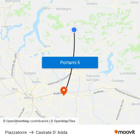 Piazzatorre to Casirate D' Adda map