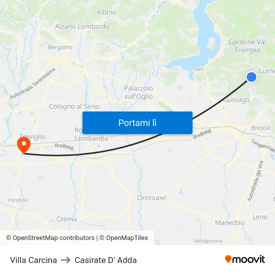 Villa Carcina to Casirate D' Adda map