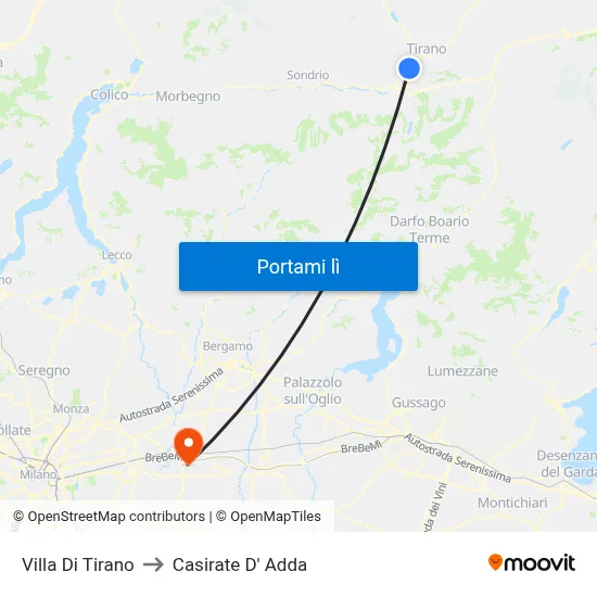 Villa Di Tirano to Casirate D' Adda map