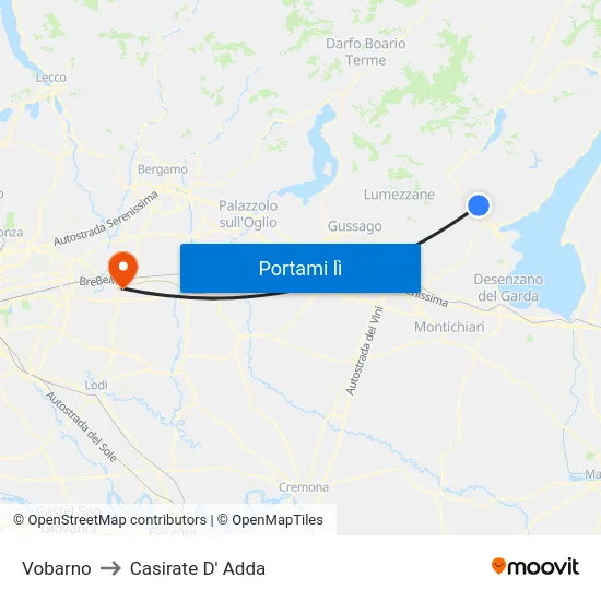 Vobarno to Casirate D' Adda map