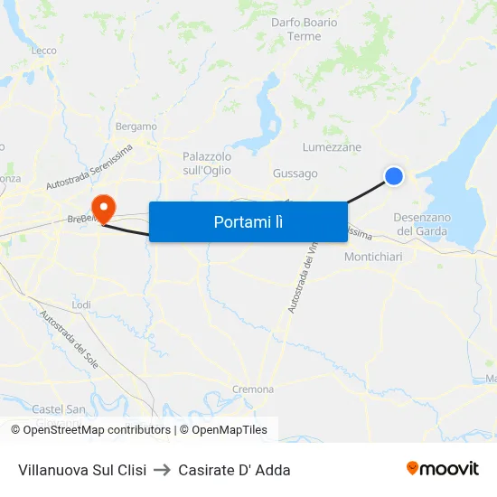 Villanuova Sul Clisi to Casirate D' Adda map