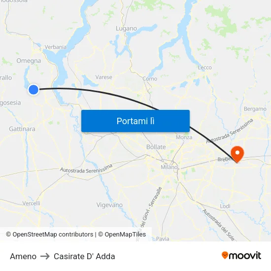 Ameno to Casirate D' Adda map