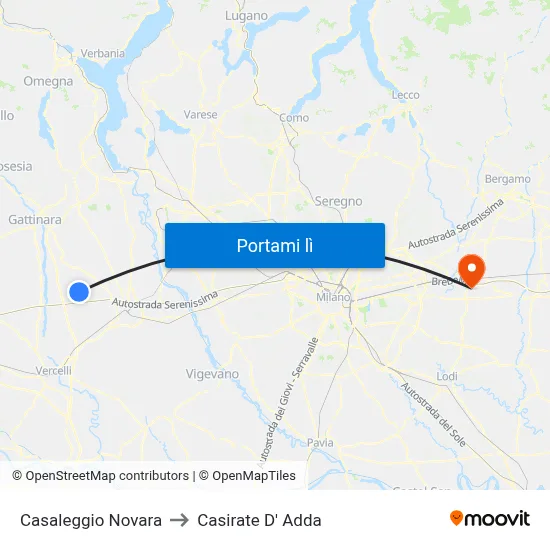 Casaleggio Novara to Casirate D' Adda map