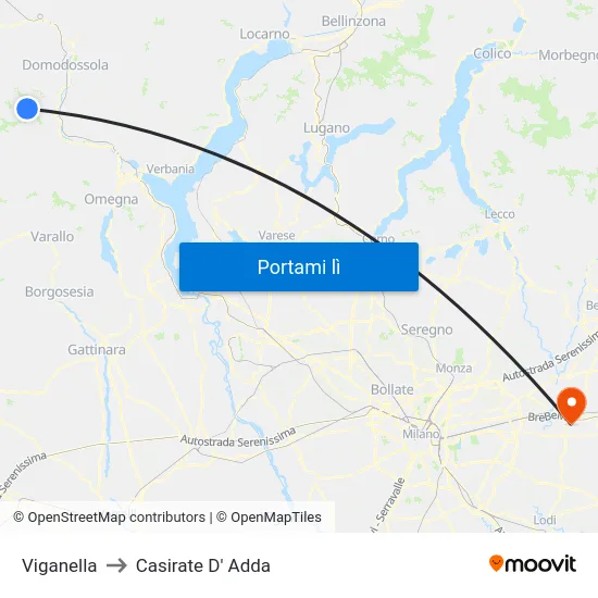 Viganella to Casirate D' Adda map