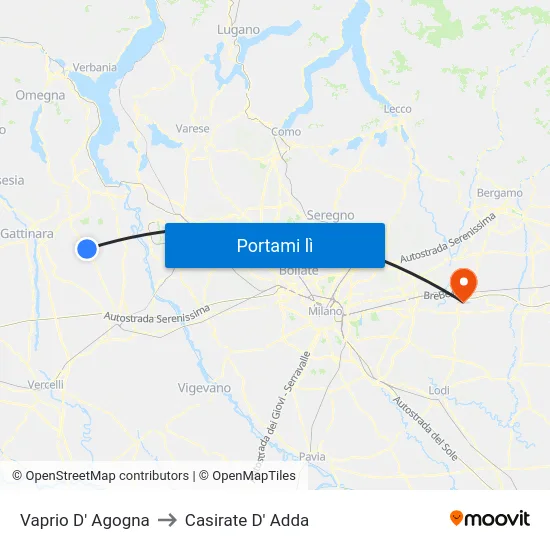 Vaprio D' Agogna to Casirate D' Adda map