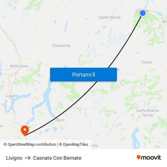 Livigno to Casnate Con Bernate map