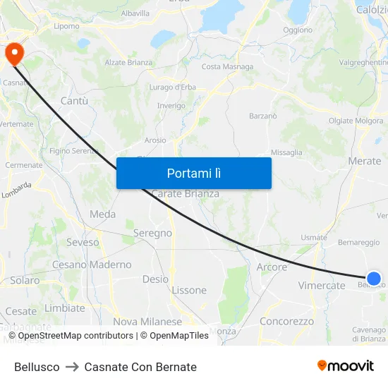 Bellusco to Casnate Con Bernate map