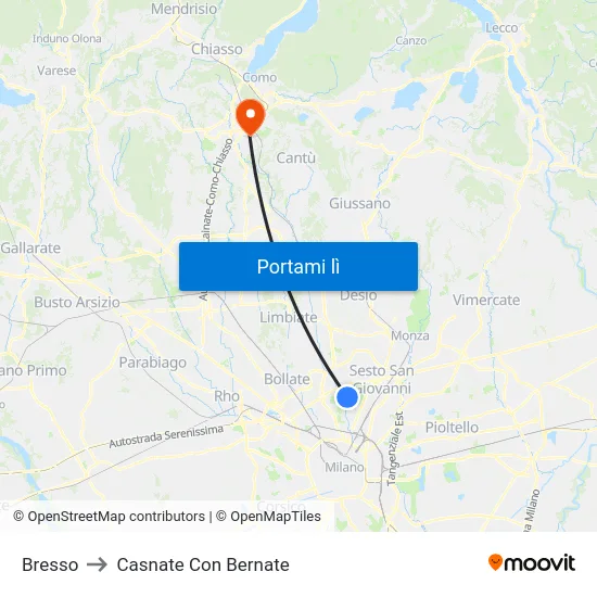 Bresso to Casnate Con Bernate map