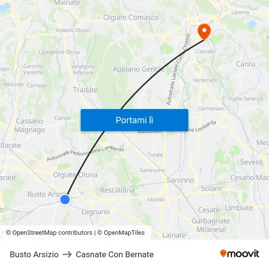 Busto Arsizio to Casnate Con Bernate map