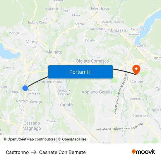 Castronno to Casnate Con Bernate map