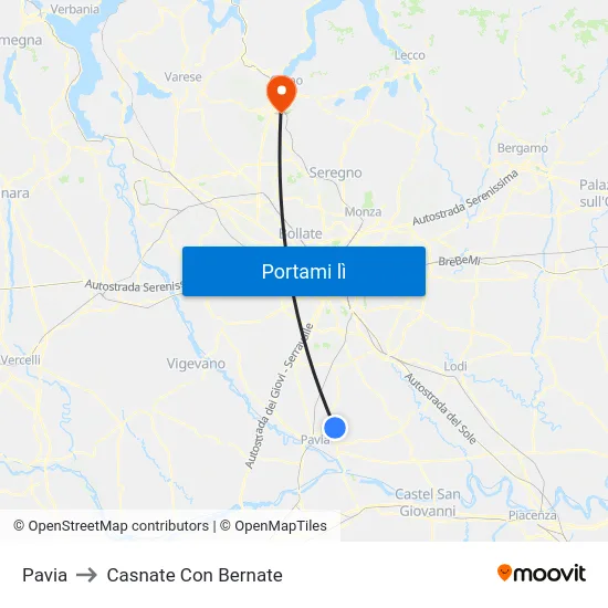 Pavia to Casnate Con Bernate map