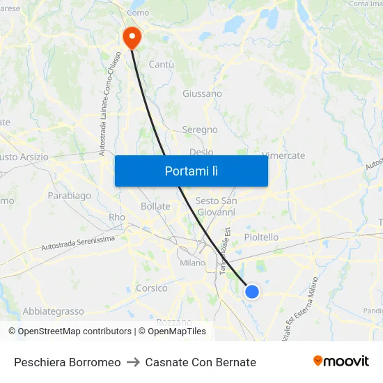 Peschiera Borromeo to Casnate Con Bernate map