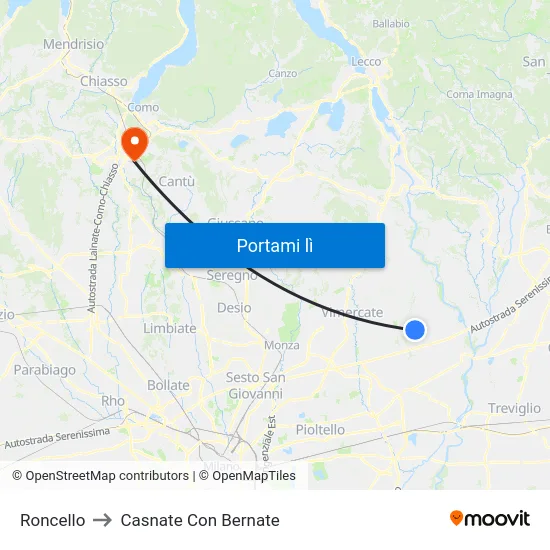 Roncello to Casnate Con Bernate map