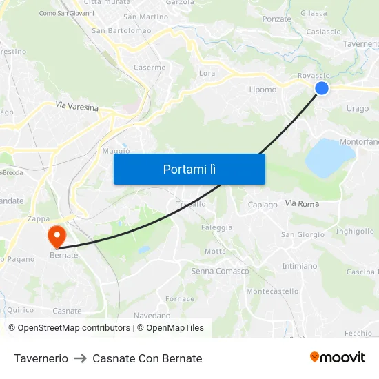 Tavernerio to Casnate Con Bernate map