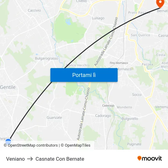 Veniano to Casnate Con Bernate map