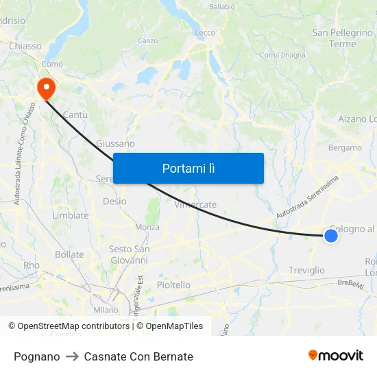 Pognano to Casnate Con Bernate map