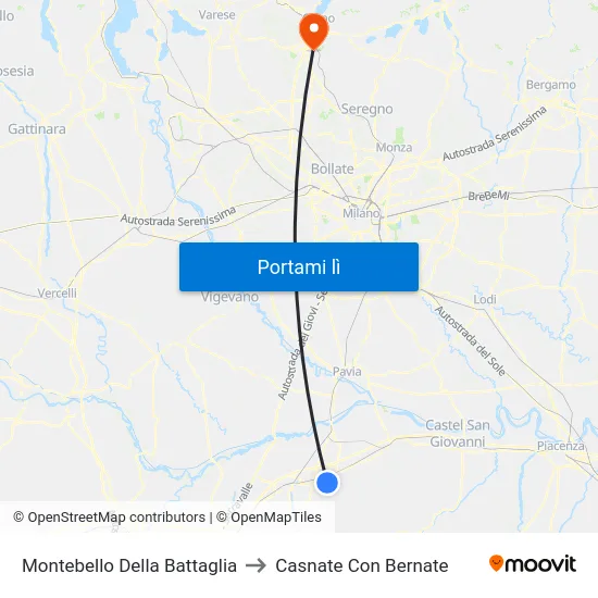 Montebello Della Battaglia to Casnate Con Bernate map