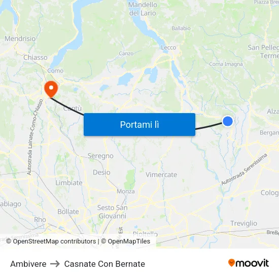 Ambivere to Casnate Con Bernate map