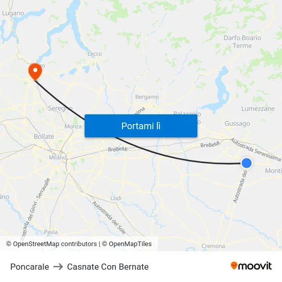Poncarale to Casnate Con Bernate map