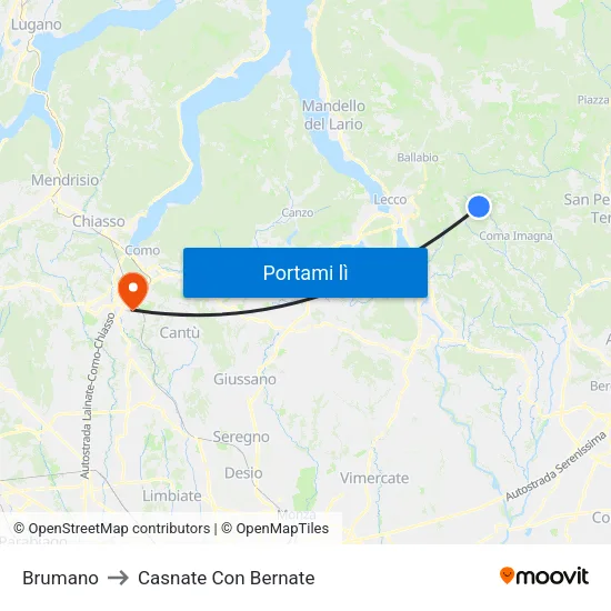 Brumano to Casnate Con Bernate map