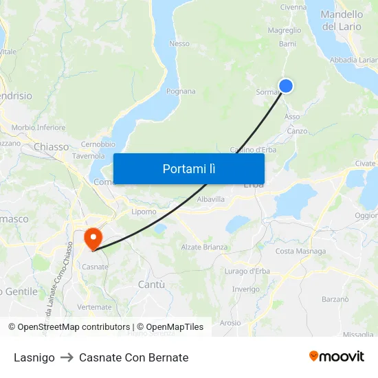 Lasnigo to Casnate Con Bernate map