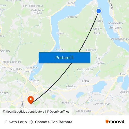 Oliveto Lario to Casnate Con Bernate map