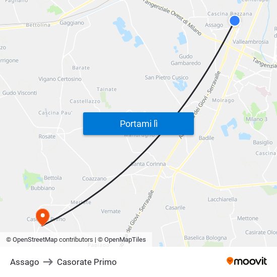 Assago to Casorate Primo map