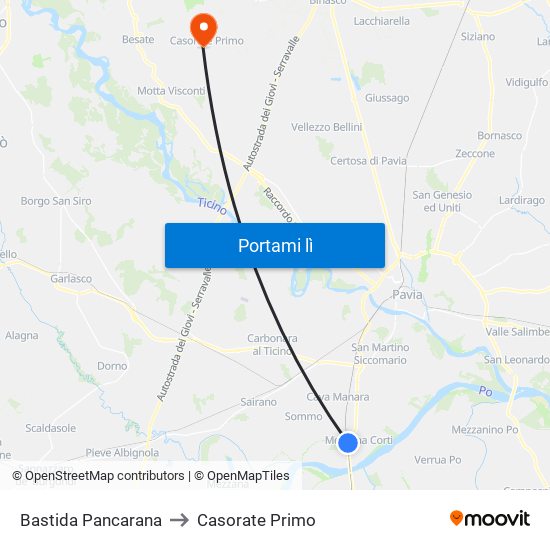 Bastida Pancarana to Casorate Primo map