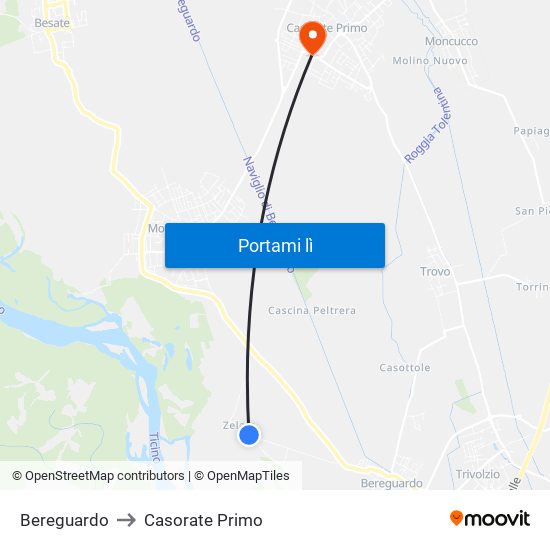 Bereguardo to Casorate Primo map