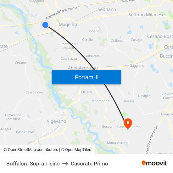 Boffalora Sopra Ticino to Casorate Primo map