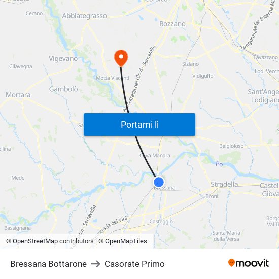 Bressana Bottarone to Casorate Primo map