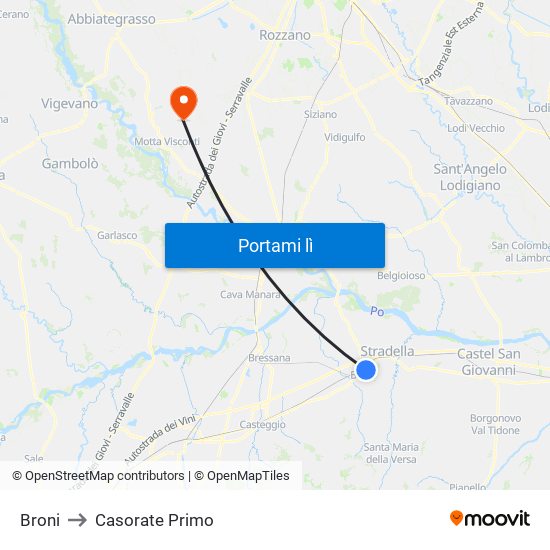 Broni to Casorate Primo map