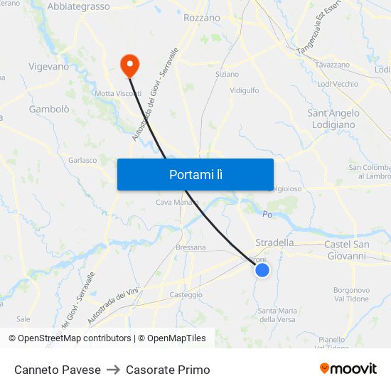 Canneto Pavese to Casorate Primo map