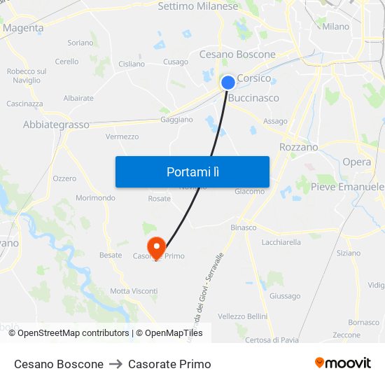 Cesano Boscone to Casorate Primo map