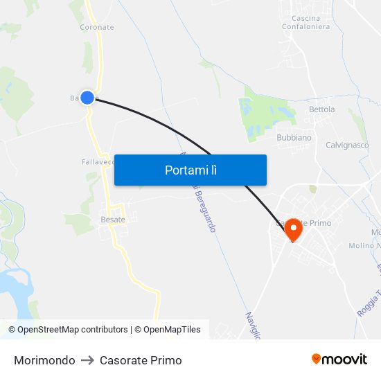 Morimondo to Casorate Primo map