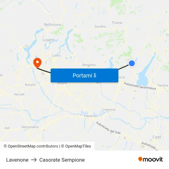 Lavenone to Casorate Sempione map
