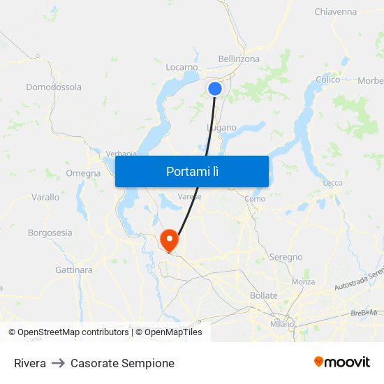 Rivera to Casorate Sempione map