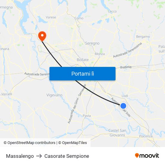 Massalengo to Casorate Sempione map
