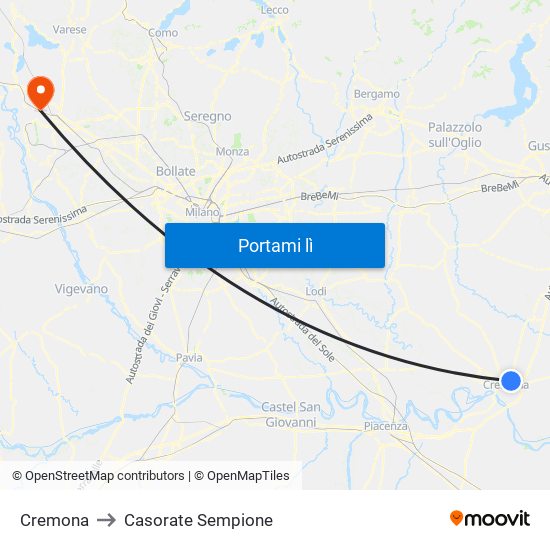 Cremona to Casorate Sempione map