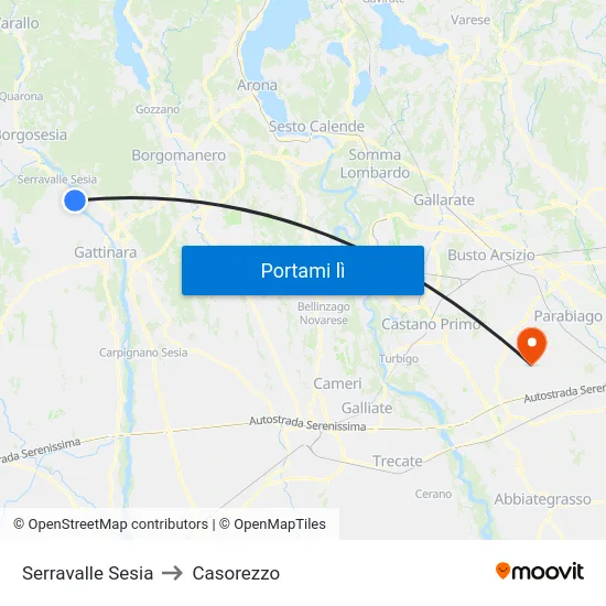 Serravalle Sesia to Casorezzo map