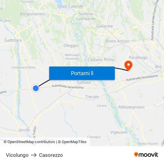 Vicolungo to Casorezzo map